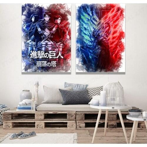 Watercolor Attack on Titan Posters Japanese Anime Prints Clear Image Room Bar Poster Home Art Painting Decorative paintings