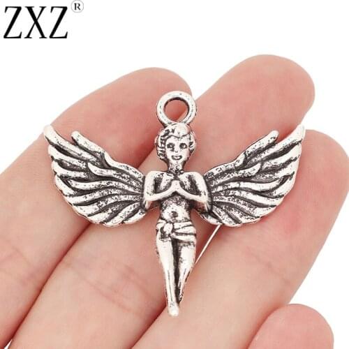 ZXZ 5pcs Tibetan Silver Large Angel Charms Pendants for Necklace Jewelry Making Findings 44x40mm