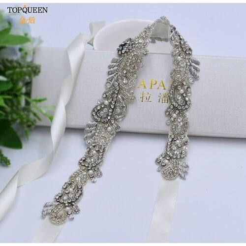 TOPQUEEN S402 Luxury Indian Silk Jewelry Belt for Bridesmaid Wedding Sash with Crystal Wedding Belt for Girls Handmade Belts