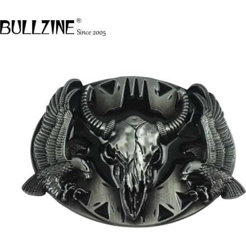 Bullzine bull head eagle COWBOY jeans gift belt buckle with pewter finish 02531 for 4cm width snap on belt drop shipping
