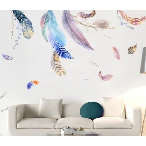 Romantic beautiful feather Wall Sticker Dream living room Wall Art Decal Bohemian Feather Decor Dream catcher Bedroom Decor