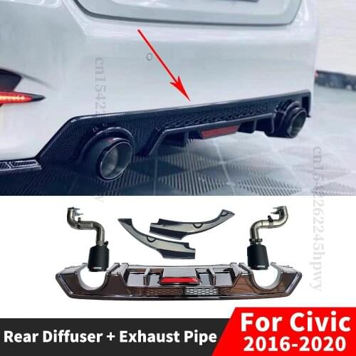 Sport Splitter Rear Bumper Diffuser Lip Guard Body Kit Decoration Accessories Exhaust Pipe For Civic 2016 2017 2018 2019 2020