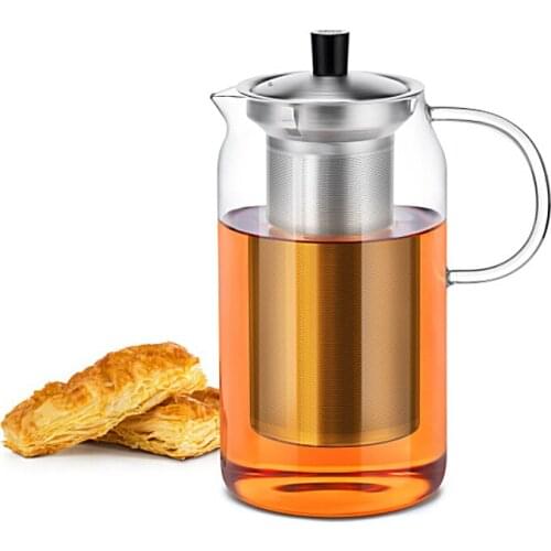 Heatproof Glass Teapot with Lid and Stainless Strainer Hot or Iced Water Pitcher Fruit Flower Tea Water Bottle 1200ml SH261-19
