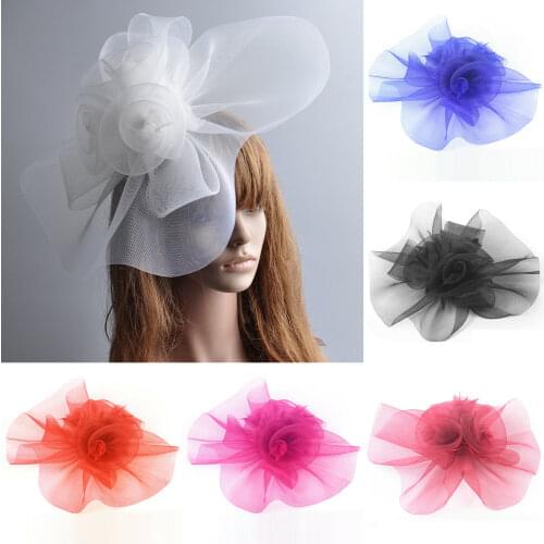 Handmade Multi-Colors Red Pink Blue White Mesh Fascinator Hair Clip Women Wedding Party Big Fascinator Feather Hat Headpieces