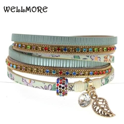 WELLMORE 2020 new leather bracelets for women beaded bracelets magnet Bracelets & Bangles Multilayer Wide Wrap Bracelet jewelry