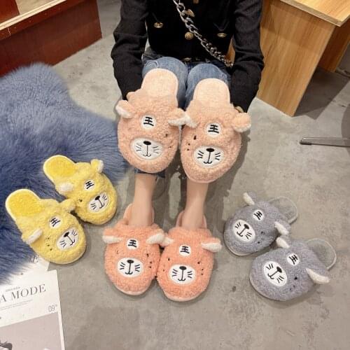 Women Slippers Winter House Fluffy Cartoon Cute tiger Shoes Female Non-Slip Bedroom Comfort Flats Ladies Indoors Couple Footwear