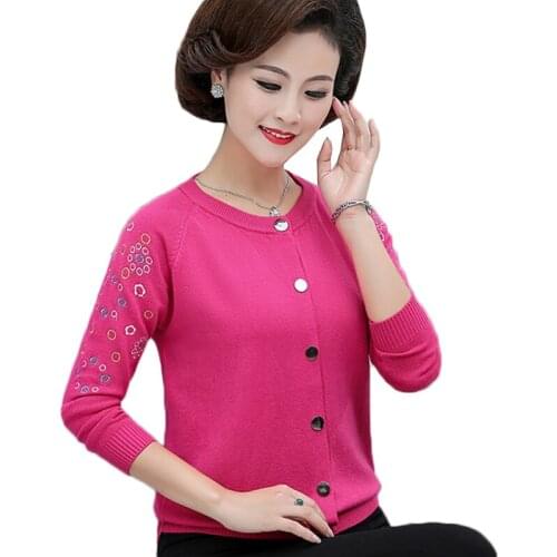 Womens Cardigan Sweater 2020 Autumn New Short Embroidered Knitting Sweater Middle-aged Female Thin Sweater Cardigan Jacket H53