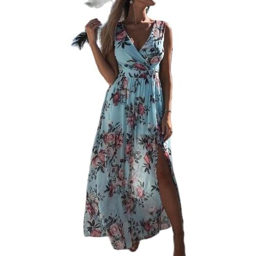 New Design Good Quality Factory Price Fashion Hot Selling Womens Slim Fit Sleeveless V-Neck Printed Dress