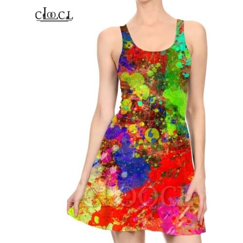 CLOOCL Colorful Paint Splatter 3D Print Summer Dress Women Slim Sleeveless Sexy Dresses Women Pleated Size Dress