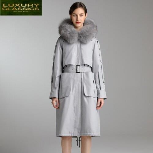Fur Winter Clothes Women Coat 2021 Natural Fox Fur Collar Hooded Rex Rabbit Fur Coat Female Warm Long Woman Parkas 9118