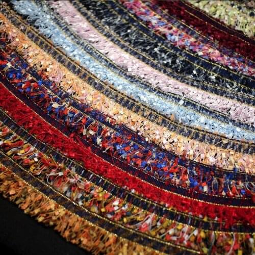1Meter 2.5cm Width Nylon Gold tassel fringe Embroidered Lace Trim Ribbon Fabric Handmade DIY Costume Dress Sewing Supplies Craft