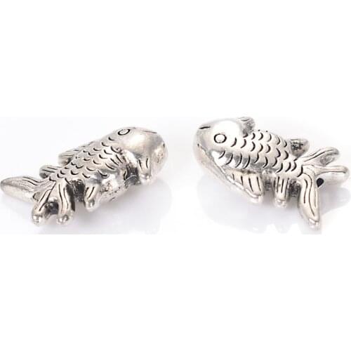 10 Pcs/Lot 20x14x6mm Retro Vintage Metal Antique Silver Plated Antique Design Fish Charm Beads For Diy Handmade Jewelry Making