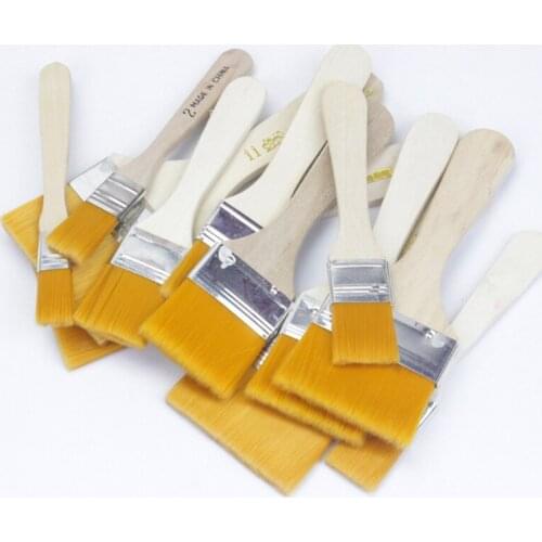 12Pcs/Set Flat Nylon Hair Wooden Penholder Oil Painting Brush Acrylic Paint Brushes Art Supplies