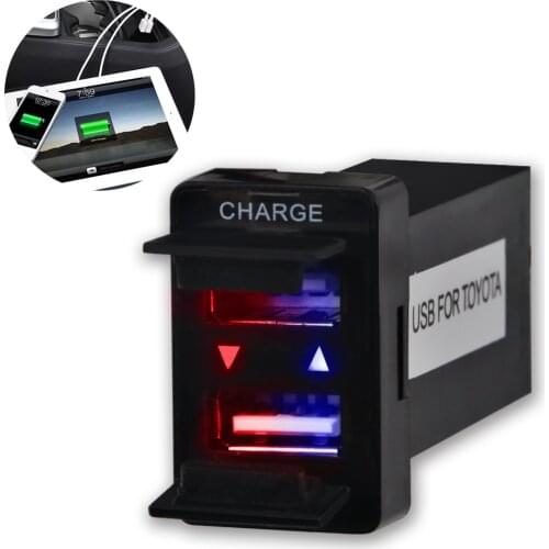 12V-24V 2.1A Led USB Car Charger Audio Dashboard Mount Waterproof USB Port Socket Charge For Phone Ipad + Audio Input for Toyota