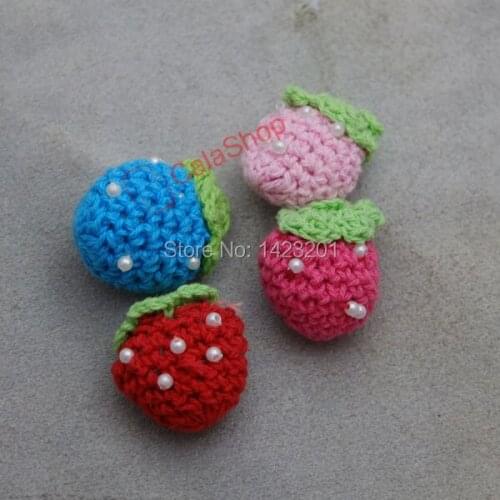 20 pcs /Lot Knitted Crochet Beaded Strawberry Embellishment Applique Craft Mix color