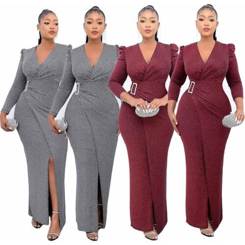 2021 Maxi Dress Long Bodycon African Dresses for Women African Clothes Dashiki Sexy High Split V-neck Dress