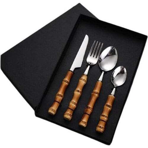 4Pcs Fork Spoons Knives Set 304 Stainless Steel Cutlery Set Wooden Handle Dinnerware Set Tableware With Gift Box Case