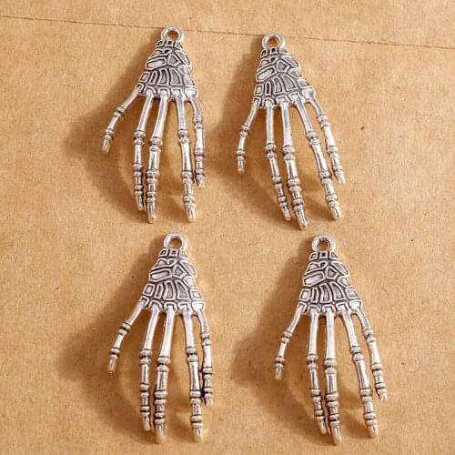 5pcs 18*39mm Retro Silver Color Skull Claw Charms for Making Bracelets Pendants Necklaces Handmade Craft Jewelry Accessories