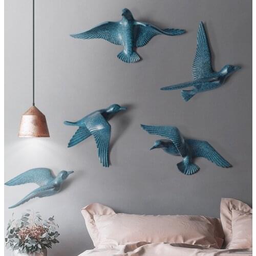 5PCS European 3D Resin Wall Hanging Bird Mural Wall Sticker Home Furnishing TV Background Wall Decoration Craft Simulation Bird