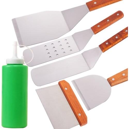 6 Pcs/Lot BBQ Tools Barbecue Set For Teppanyaki Spatulas For Barbecue Scrapper Grill Accessories For Grilling BBQ Griddle Tools