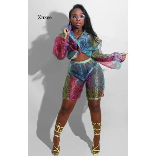 Avant-Garde Perspective Print Fashion Women Two Piece Outfits Long Sleeve Turn Down Collar Blouse Short Cute Color Match Clothes
