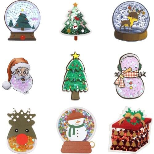 Sequins Acrylic Shakers Liquid Quicksand Patch Christmas Flatback Planar Resin 1Pcs for Handmade Hair Bows Earrings ,1Yc20334