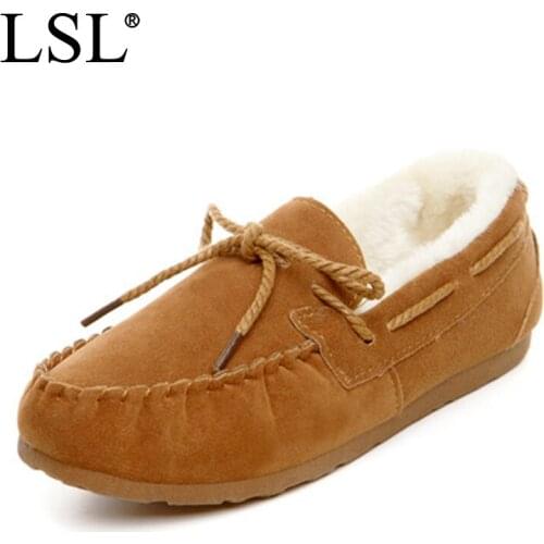 Brand U Loafers Shoes With Fur Slip On Women Flats Bowtie Casual Ladies Ballerina