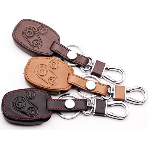 Genuine Leather Car Key Cover Case For HONDA Hor Accord CR-V Civic Fit Freed StepWGN Keyring Keychain Holder 3 Buttons Key Shell