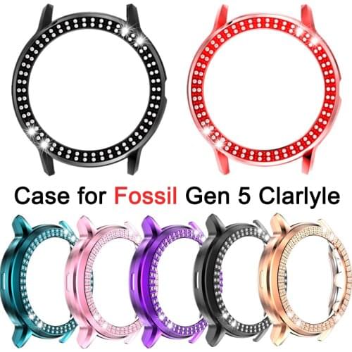 PC Two-row Diamond Glitter Case for Fossil Gen 5 Carlyle Women Fashion Cover Thin Lightweight Anti-fall Bumper Replaceable Shell