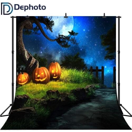 Dephoto Night Moon Stars River Pumpkin Halloween Photography Backgrounds Customized Photographic Backdrops For Photo Studio