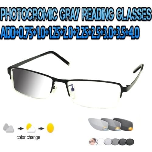 Photochromic Gray Reading Glasses Ultralight Trend High Quality Fashion Men Women Black Metal Frame +0.75 To +4.0