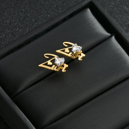 Custom Personalized Stainless Steel Diamond DIY Name Letter Studs Earrings For Women Girls Custom Birthday Wedding Jewelry Gifts