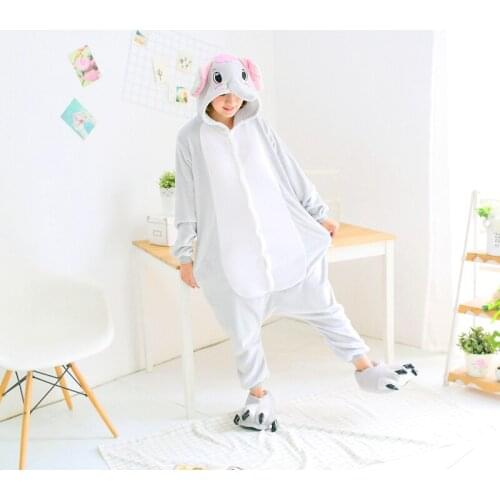 Kigurumi Elephant Pajamas Adults Animal Onesies Winter Sleepwear Women Men Flannel Nightwear Cosplay Costumes