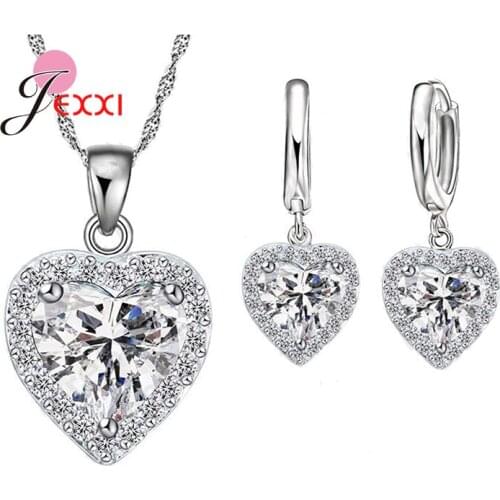 Top Sale 925 Sterling Silver Jewelry Sets Fashion Heart Shape Necklace Earrings For Women Girls Wedding Jewelry