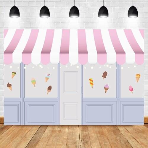 Mocsicka Ice Cream Parlor Backdrop Baby Shower Photo Background Pink Ice Cream Shop Birthday Party Banner Photography Backdrops