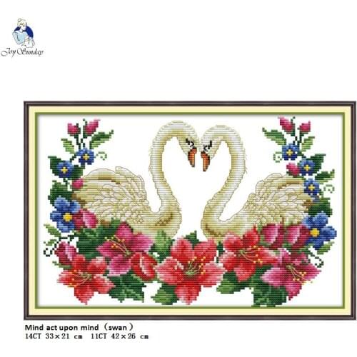 Joy Sunday Two Swans Patterns DIY Hand Cross Stitch Kits Printed Canvas DMC 14CT 11CT Counted Embroidery Needlework Home Decor