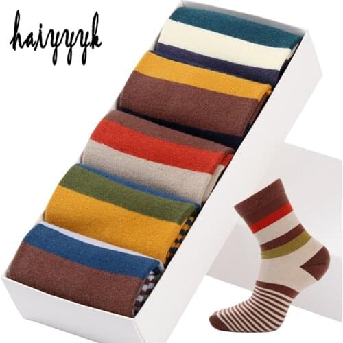 5 Pair/Lot Cotton Mens Socks Colorful Stripe Socks Fashions Compression Happy Crew Socks Men Big Size 39-45