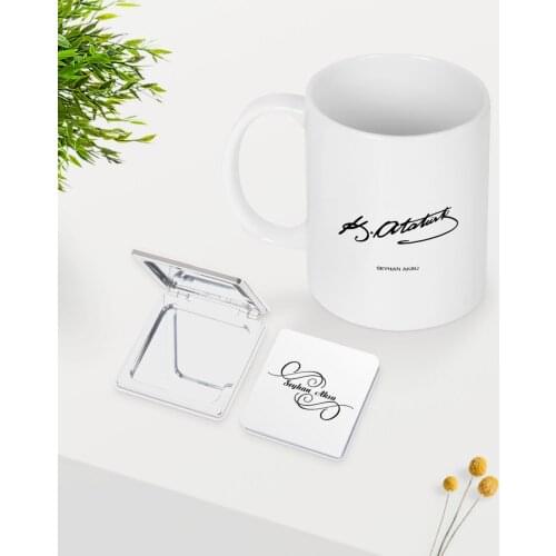 Personalized Ataturk Signed White Mug Mirror Seti-1