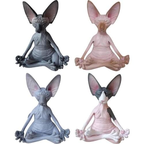 Whimsical Meditation Sphynx Cat Statue Collectible Zen Yoga Pose Buddha Cat Statue For Office Garden Home Decor Figurines Totoro