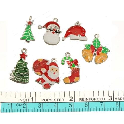 Christmas Charms Bracelet Handicraft Suspension Santa Claus Hat Tree Bell Sock Epoxy Silver Alloy Classic Jewelry Findings 10pcs