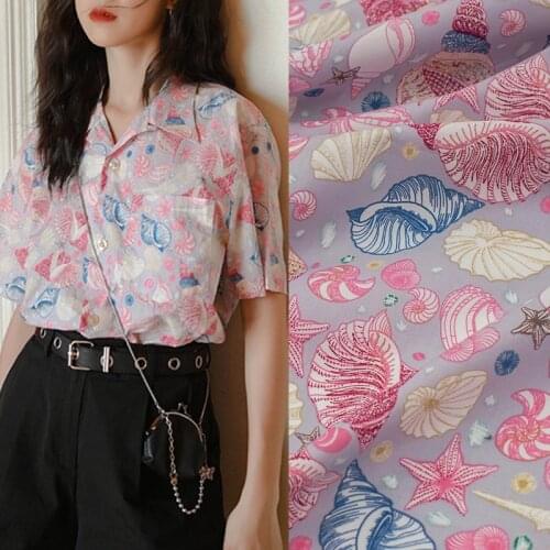 Red Shells On Violet Pure Cotton Fabric For Summer Dress Ткань Хлопок Tissu Telas Sewing Tela Tecido Ткани Stof Stoff Tissus DIY