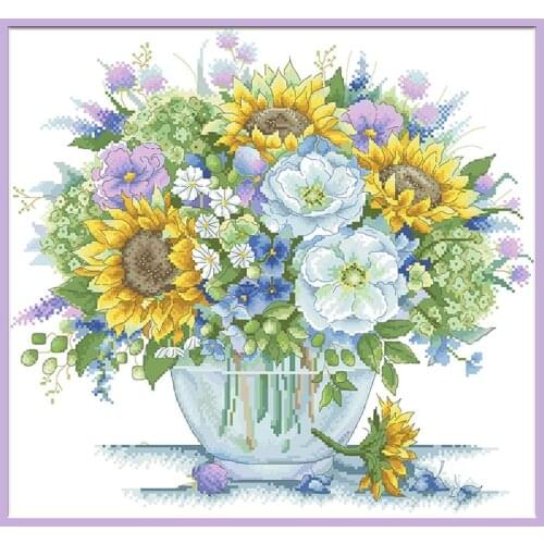 Sunflower Vase Stamped Cross Stitch Kits Printed Canvas Embroidery Needlework Sets 11CT 14CT Diy Handmade Crafts Home Decoration