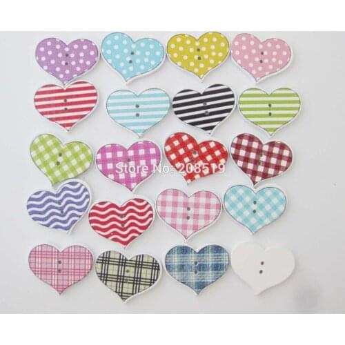 WBNNOE boutons bois 20mm Heart Shape wood sewing Shirt buttons mix 100pcs randomly printed Dots/Line/Wave