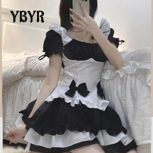 Kwaii Lolita Skirt and Tops 2-piece Set Summer Square Collar Slim T-shirt + Ruffles A-line Mini Skirts Girls Cosplay Clothes