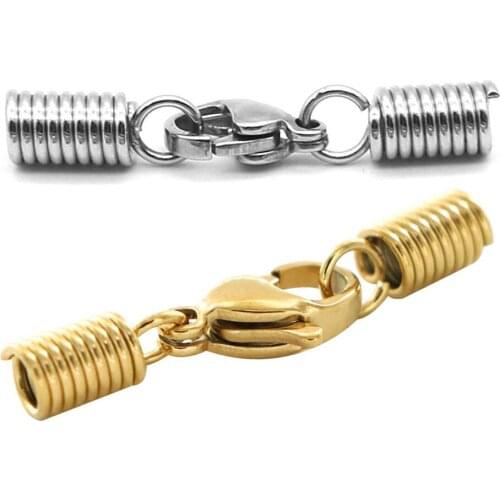 10pcs/Lot 1.5-5mm Stainless Steel Leather Cord Bracelet Lobster Clasps Hooks Crimps End Tip Caps Connectors For Jewelry Making