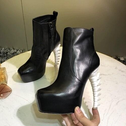 Rock Style Ladies Strange Fish Bone Heel Ankle Boots Super High Heels Female Gladiator Stage Runway Bottines Woman Short Boots