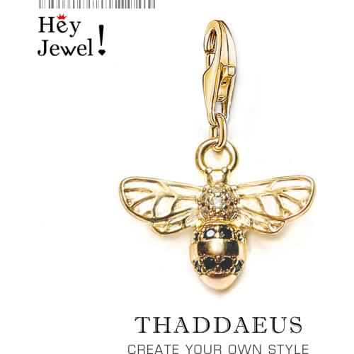 925 Sterling Silver Lovely Gold Color Bee Animal Pendants Charm for Women Fine Jewelry Fit Bracelet Necklace