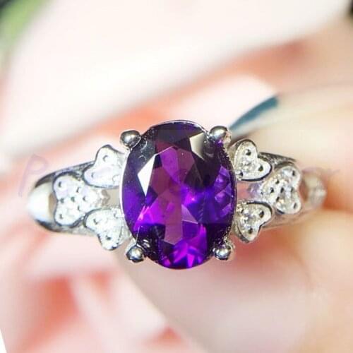 Per jewelry Natural real amethyst love heart ring Free shipping 925 sterling silver rings 1.8CT gemstone Fine jewelry T8081807