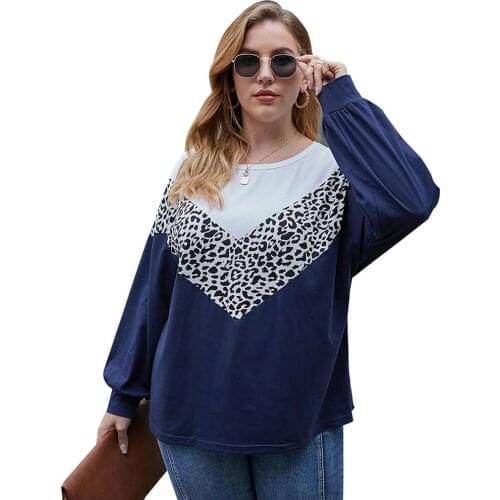 Winter Long Sleeve T-Shirts Women Leopard Printed Tee Shirts Femme Casual Loose Plus Size Tshirts Contrast Colour camisetas D30