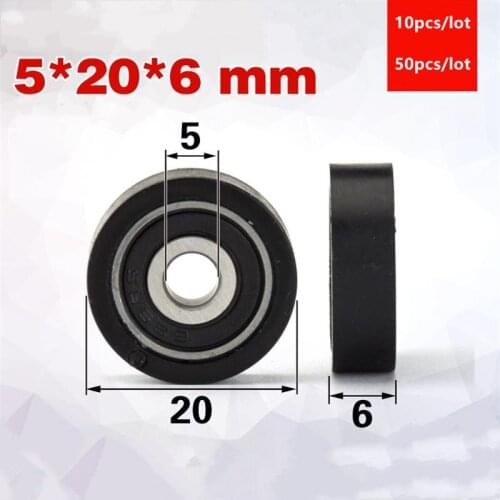 10pcs/50pcs 5*20*6mm Silent guide wheel of conveyor belt polyurethane PU 625RS roller bearing friction pulley 5x20x6